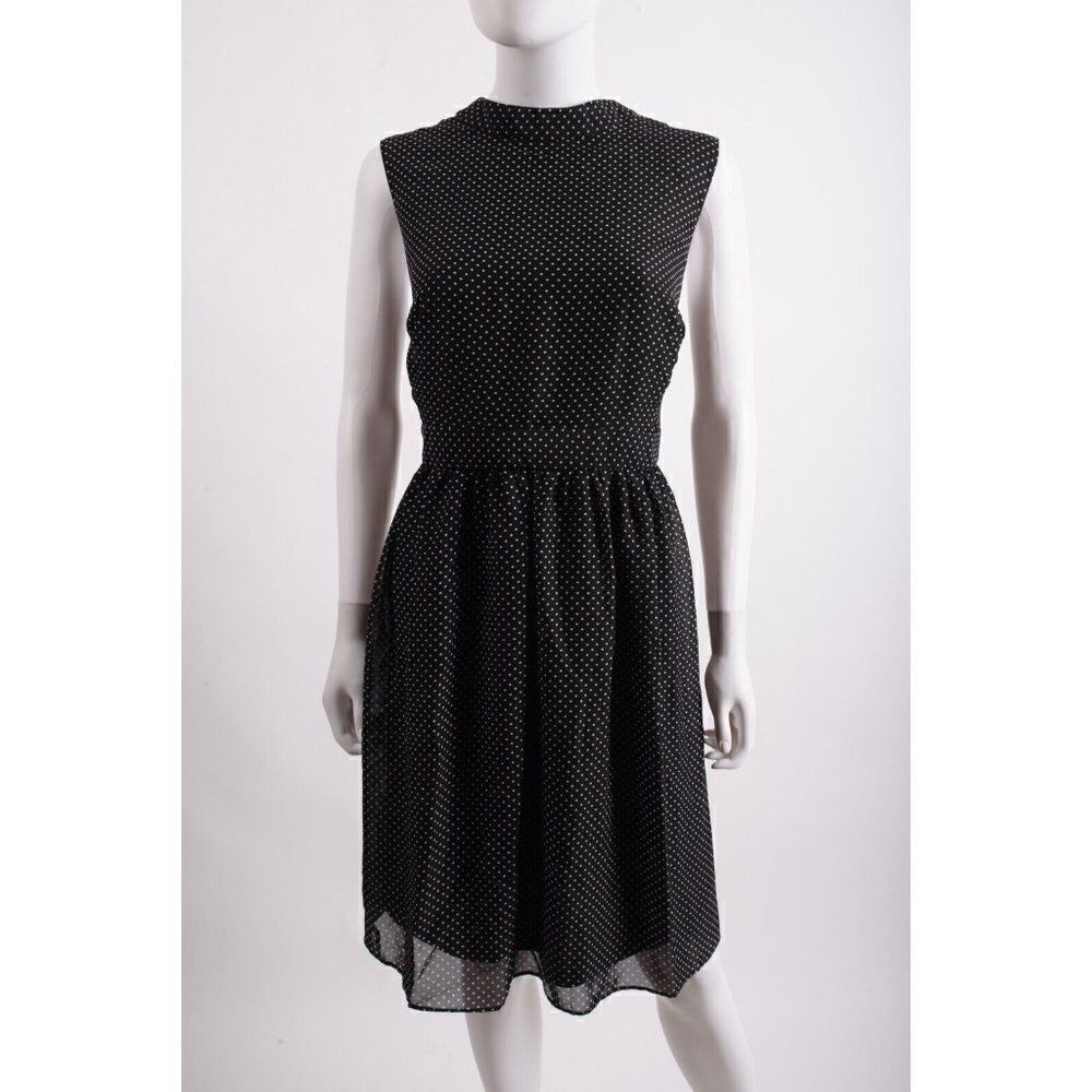 Liza Luxe Women Dress A-line 1X Black White Polka Dot Knee Length Sleeveless NWT